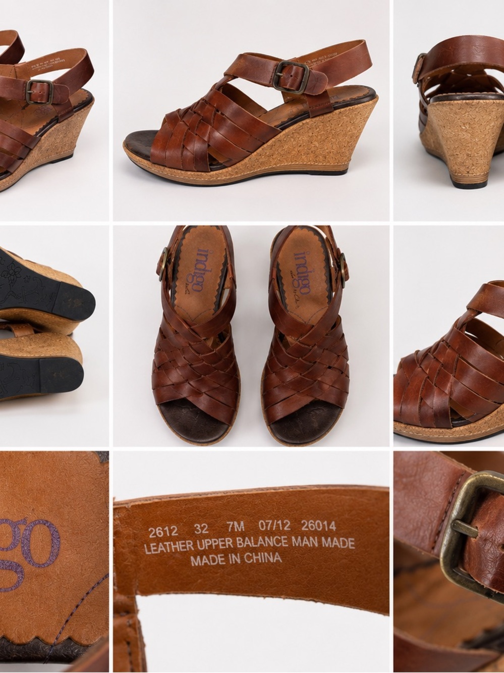 Indigo Brown Leather Woven Cork Wedge Sandals - Picture 2 of 2